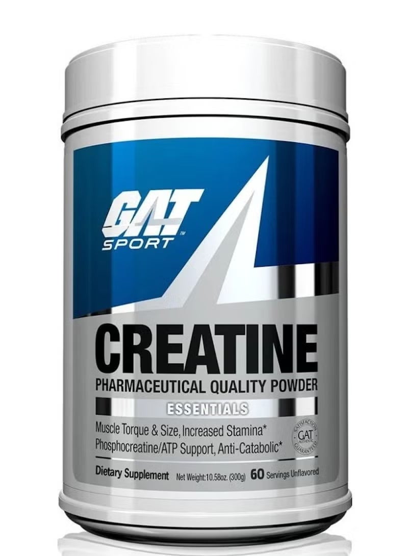 GAT SPORT Creatine Monohydrate 300g, 60 Servings, Unflavored, Pure 100% Creatine for Muscle Strength, Power & Endurance, Supports Muscle Growth & Performance, No Fillers - Image 1