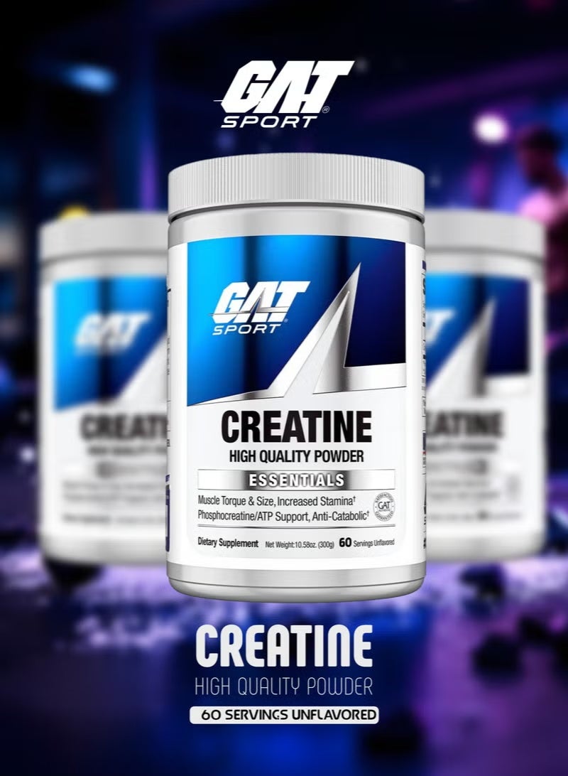 GAT SPORT Creatine Monohydrate 300g, 60 Servings, Unflavored, Pure 100% Creatine for Muscle Strength, Power & Endurance, Supports Muscle Growth & Performance, No Fillers - Image 2