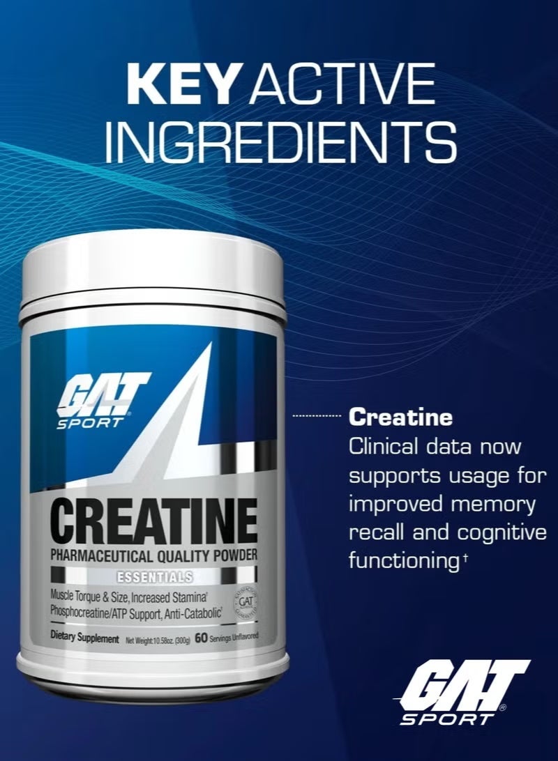 GAT SPORT Creatine Monohydrate 300g, 60 Servings, Unflavored, Pure 100% Creatine for Muscle Strength, Power & Endurance, Supports Muscle Growth & Performance, No Fillers - Image 3