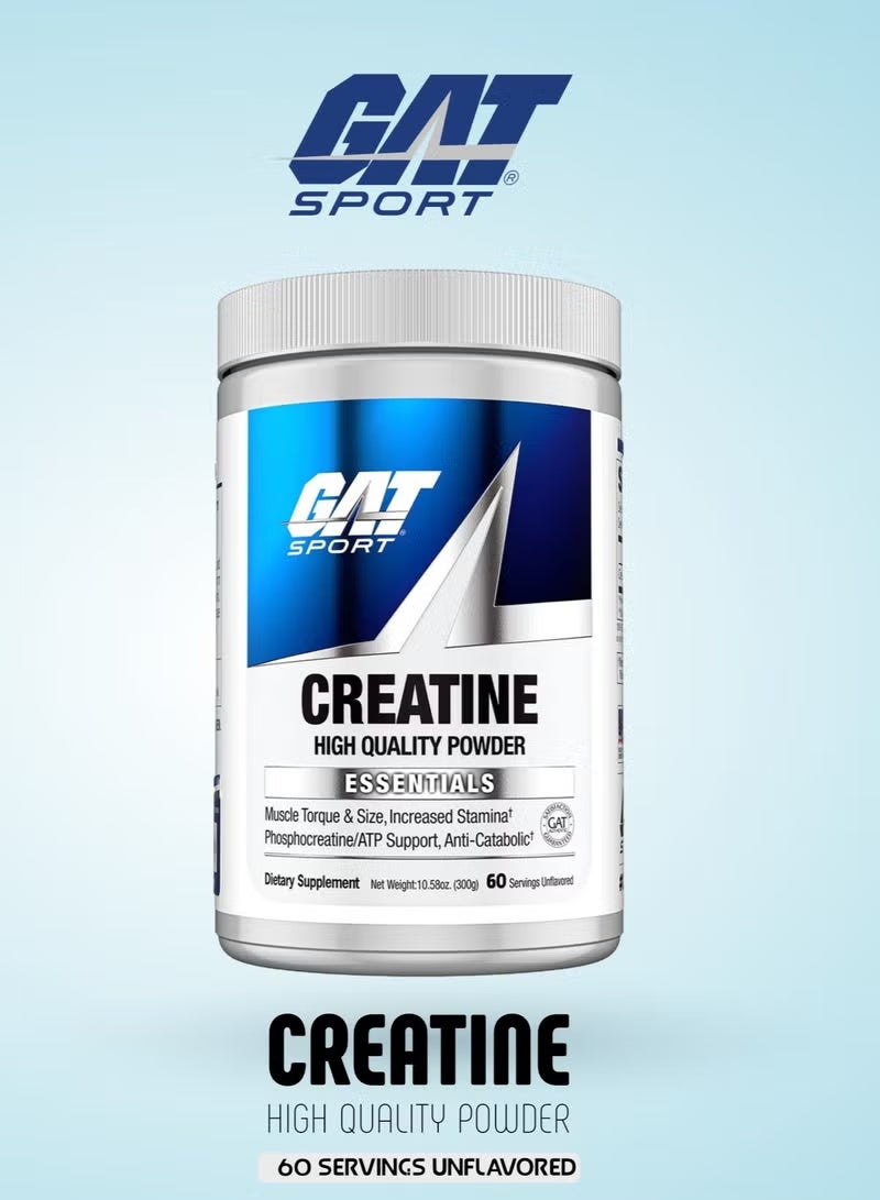 GAT SPORT Creatine Monohydrate 300g, 60 Servings, Unflavored, Pure 100% Creatine for Muscle Strength, Power & Endurance, Supports Muscle Growth & Performance, No Fillers - Image 4