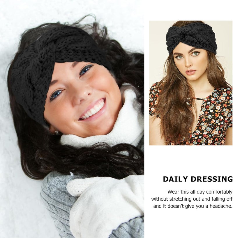 DRESHOW Winter Knit Chunky Headbands for Women Crochet Turban Knitted Ear Warmer Head Wrap Winter Accessories 4 Pack - Image 2