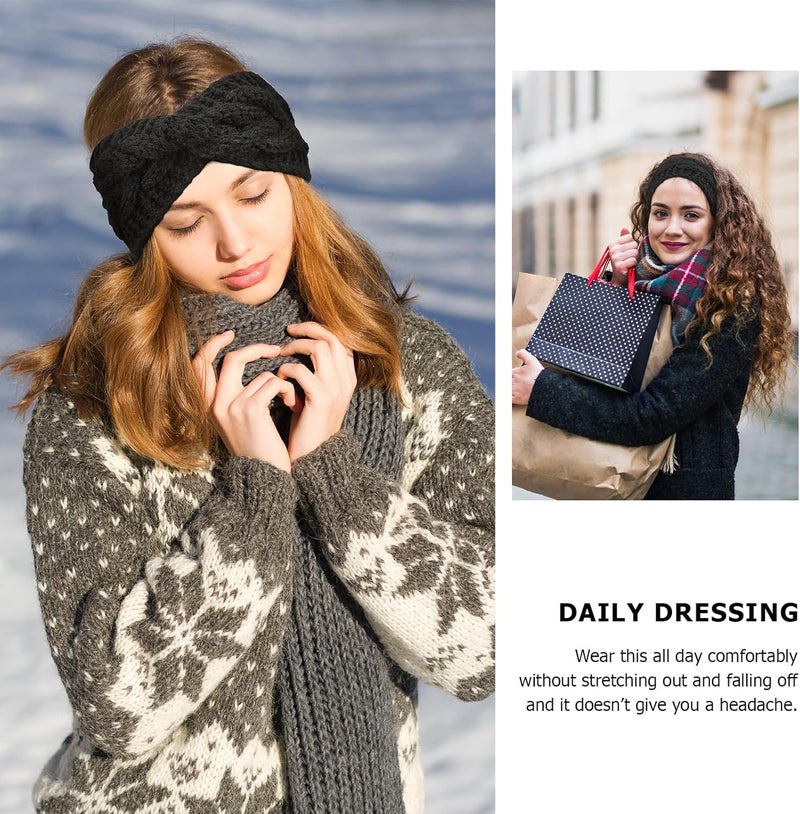 DRESHOW Winter Knit Chunky Headbands for Women Crochet Turban Knitted Ear Warmer Head Wrap Winter Accessories 4 Pack - Image 3