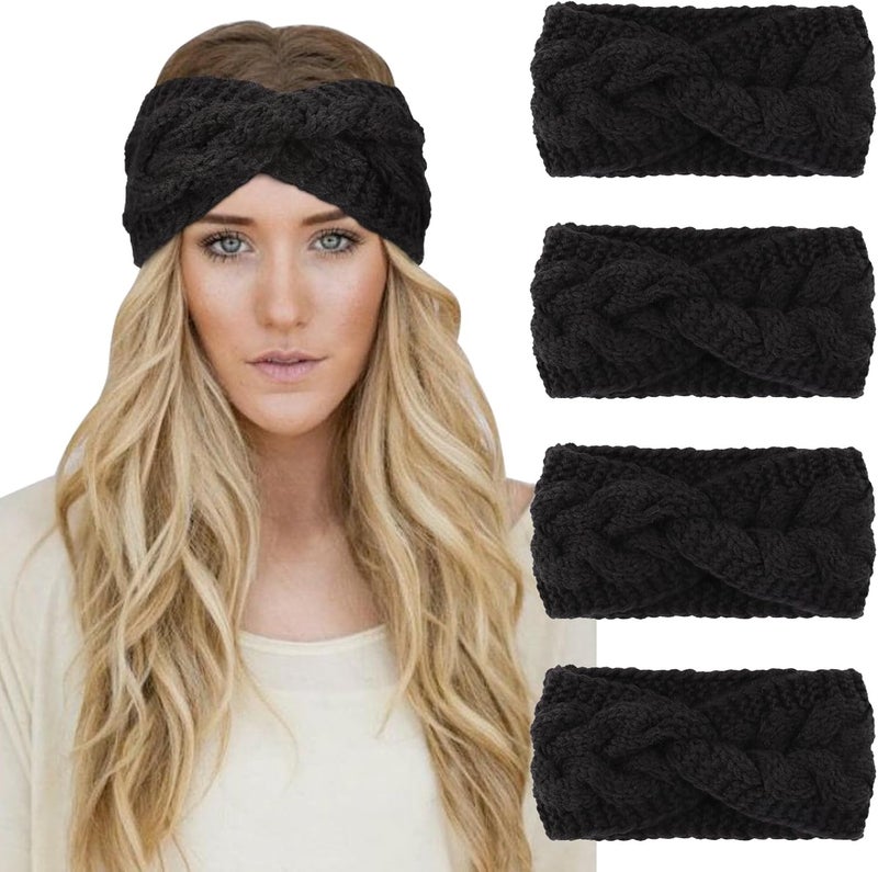 DRESHOW Winter Knit Chunky Headbands for Women Crochet Turban Knitted Ear Warmer Head Wrap Winter Accessories 4 Pack - Image 1