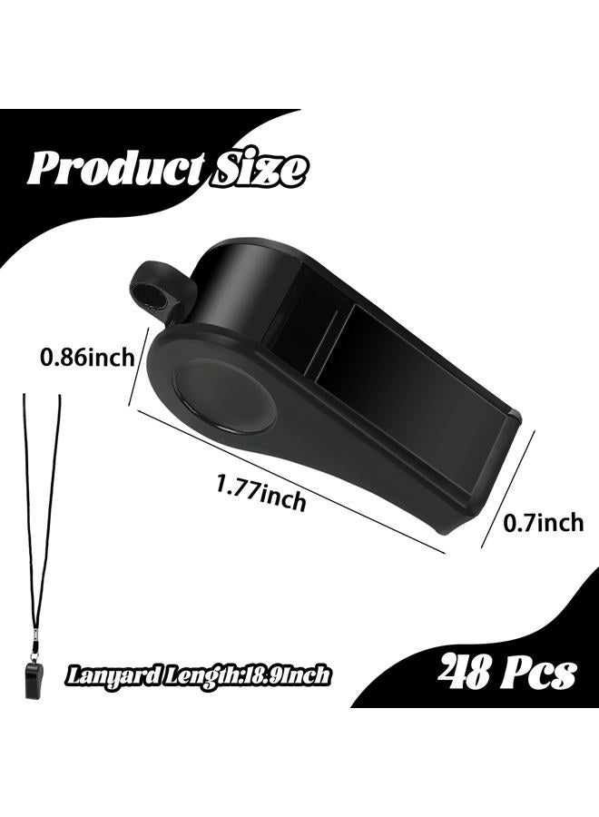 Retainbre 48 Pcs Coach Whistle with Lanyard Lifeguard Whistles Bulk Plastic Sports Loud Referee Whistle for Adults Emergency Teachers Training (Black) - Image 2