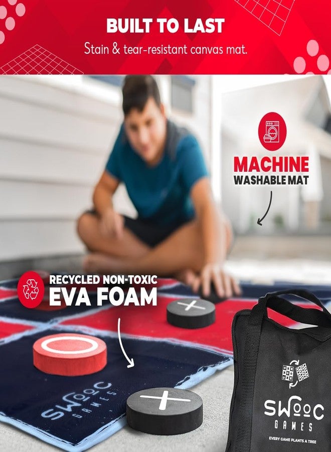 Swooc Games® - 2-in-1 Vintage Giant Checkers & Tic Tac Toe Game W/Mat (4ft x 4ft) - 100% Machine-Washable Canvas - Giant Outdoor Games for Kids - Yard Game for Kids - Jumbo Lawn Set - Large Checkers - Image 3