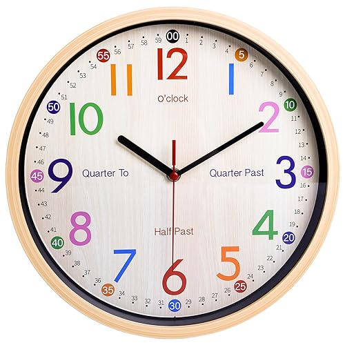 JoFomp Teaching Clock for Kids  12 inch Educational Wall Clock for Learning Time Silent NonTicking Quartz Decorative Wall Clock for Teachers Classrooms or Childrens Bedrooms Yellow