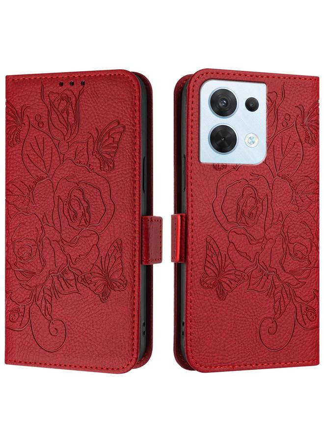 S-TOP Case For OPPO Reno8 5G Global Embossed Rose RFID Anti-theft Leather Phone Case - Image 2