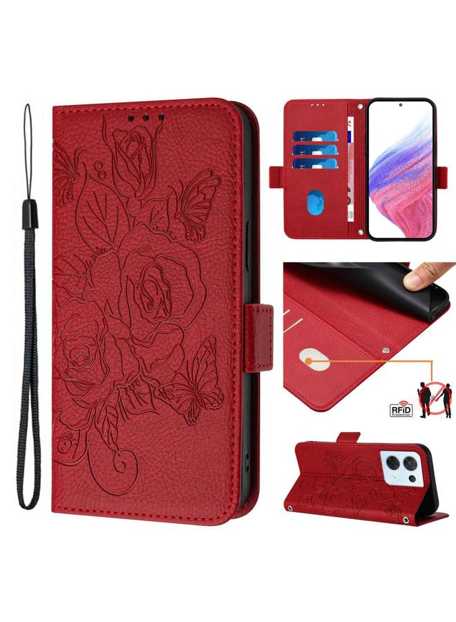 S-TOP Case For OPPO Reno8 5G Global Embossed Rose RFID Anti-theft Leather Phone Case - Image 1