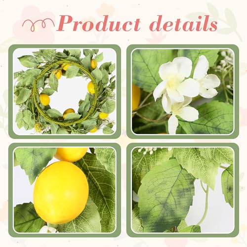 YNYLCHMX 18" Wreaths for Front Door, Artificial Floral Lemon Wreath with Green Eucalyptus Leaves, Green Foliage Wreath for Wall Window Farmhouse Party Holiday Home Decor - Image 4