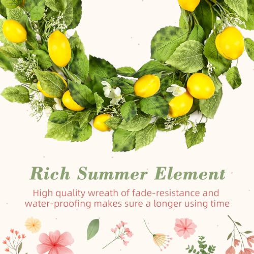 YNYLCHMX 18" Wreaths for Front Door, Artificial Floral Lemon Wreath with Green Eucalyptus Leaves, Green Foliage Wreath for Wall Window Farmhouse Party Holiday Home Decor - Image 5