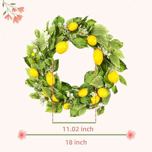 YNYLCHMX 18" Wreaths for Front Door, Artificial Floral Lemon Wreath with Green Eucalyptus Leaves, Green Foliage Wreath for Wall Window Farmhouse Party Holiday Home Decor - Image 2