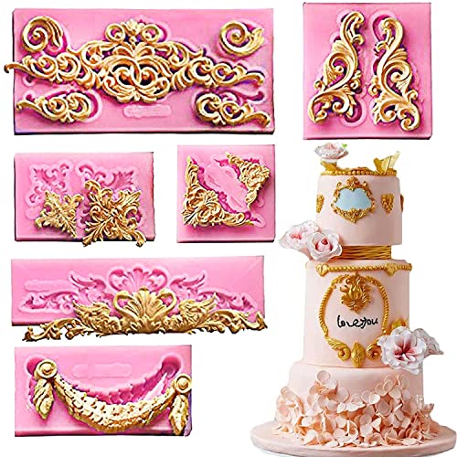 Jubilant Silicone Fondant Mold for Cake Decorating Curlicues Scroll Lace Border Candy Mold for Sugarcraft, Cupcake Topper(Color: Pink)(Set of 6) - Image 1