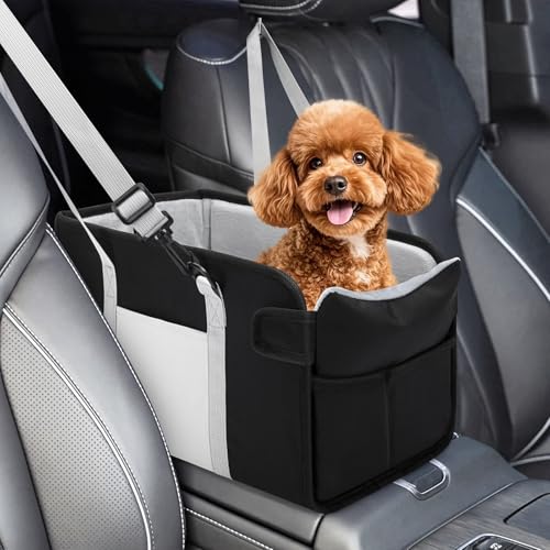 NECKORY Portable Dog Car Seat for Small Dogs, Booster Seat with Safety Leash & Washable Cushion, Pet Car Seat with Adjustable Straps for Travel - Black&White - Image 1