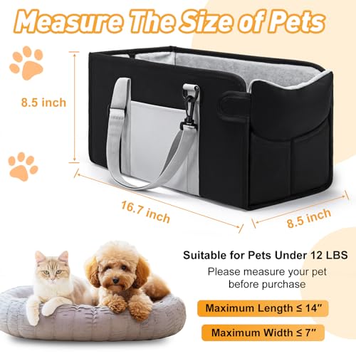 NECKORY Portable Dog Car Seat for Small Dogs, Booster Seat with Safety Leash & Washable Cushion, Pet Car Seat with Adjustable Straps for Travel - Black&White - Image 2