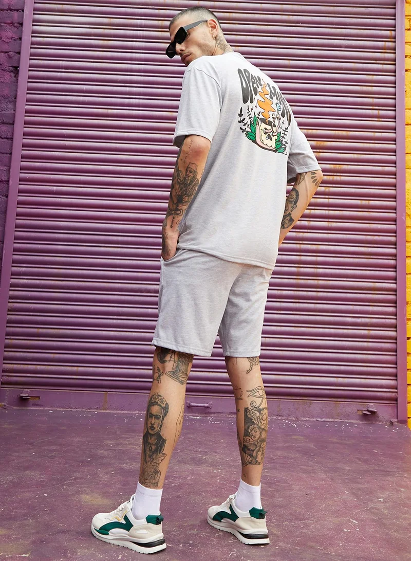 Campus Sutra Men's Grey Burning Rose Co-Ord Set
