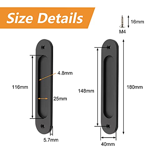 MOROBOR Oval Sliding Pulls 2pcs Matte Black Flush Pull Aluminum Alloy Closet Finger Pulls With Screws for Sliding Barn Door - Image 3