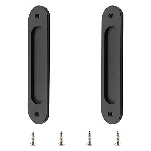 MOROBOR Oval Sliding Pulls 2pcs Matte Black Flush Pull Aluminum Alloy Closet Finger Pulls With Screws for Sliding Barn Door - Image 1