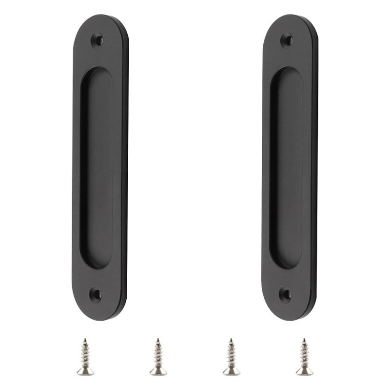 MOROBOR Oval Sliding Pulls 2pcs Matte Black Flush Pull Aluminum Alloy Closet Finger Pulls With Screws for Sliding Barn Door - Image 2