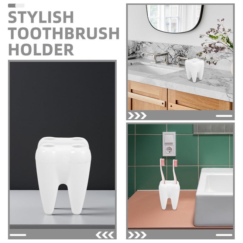 Toothbrush Holder Stand Creative Tooth Shape Design Multi Hole Bathroom Countertop Organizer - Image 4