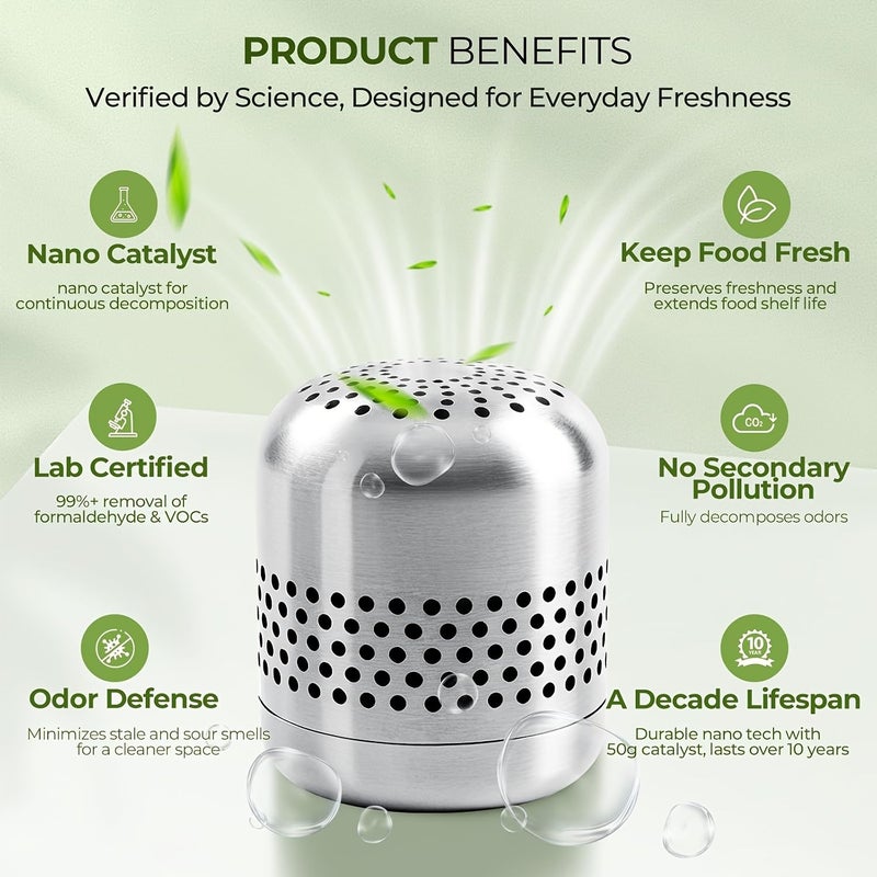 Refrigerator Deodorizer For RV Car Closet Fridge And Freezer No Electricity Needed High Quality Stainless Steel Silvery Odor Eliminator Long Lasting 10 Years - Image 3