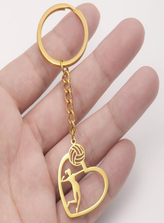 TEAMER Heart Volleyball Spike Player Keychain Dainty Volleyball Sport Ball Jewelry For Team Athlete Coach Volleyball Lovers (Volleyball Spike Player - Gold) - Image 2