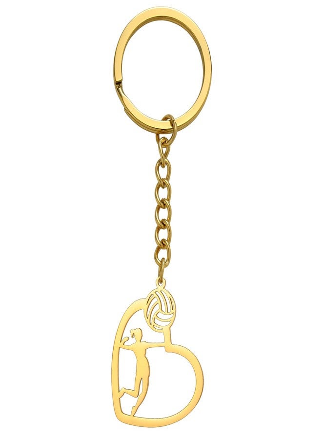 TEAMER Heart Volleyball Spike Player Keychain Dainty Volleyball Sport Ball Jewelry For Team Athlete Coach Volleyball Lovers (Volleyball Spike Player - Gold) - Image 1