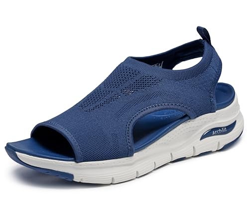 Skechers Women's Arch Fit - City Catch Womens Knit Slip-On Sandals, Navy, 9 - Image 4