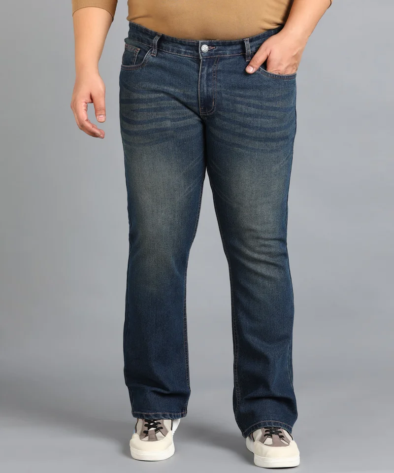 Urbano Plus Men's Blue Washed Bootcut Jeans Stretchable