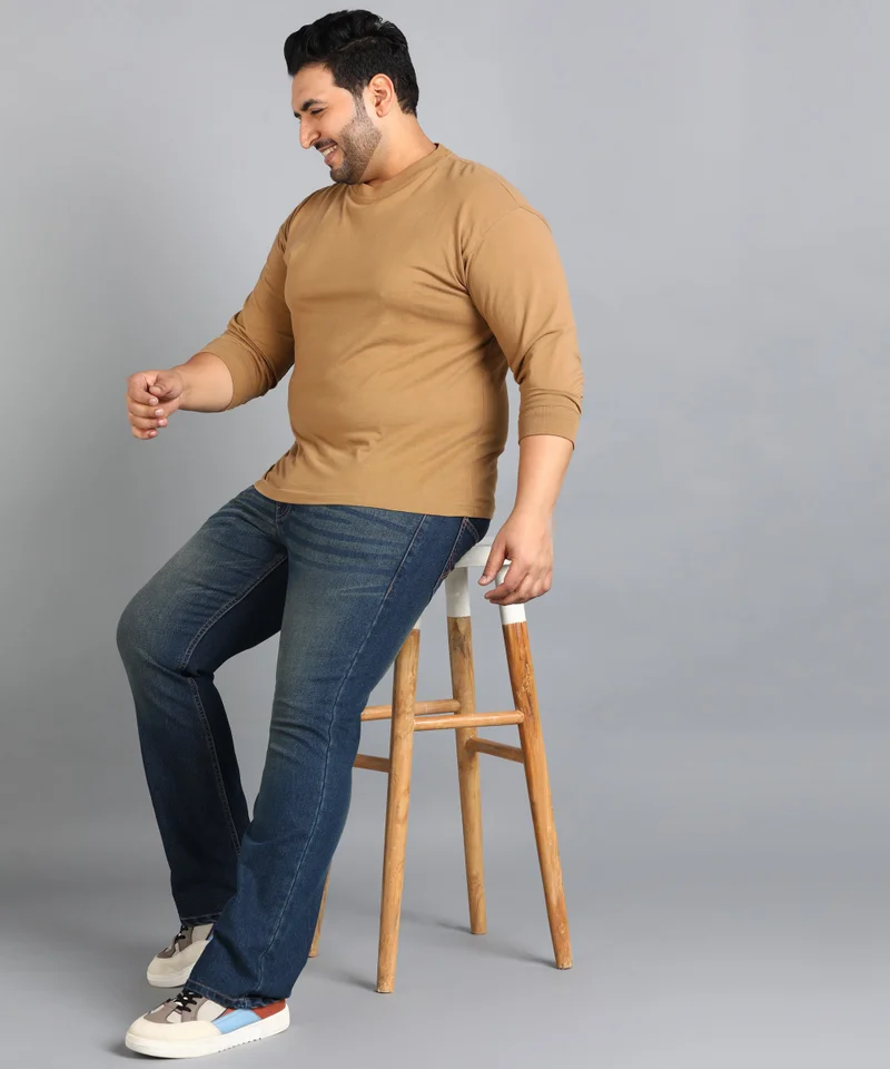 Urbano Fashion  Urbano Plus Men's Blue Washed Bootcut Jeans Stretchable  | Best Price UAE