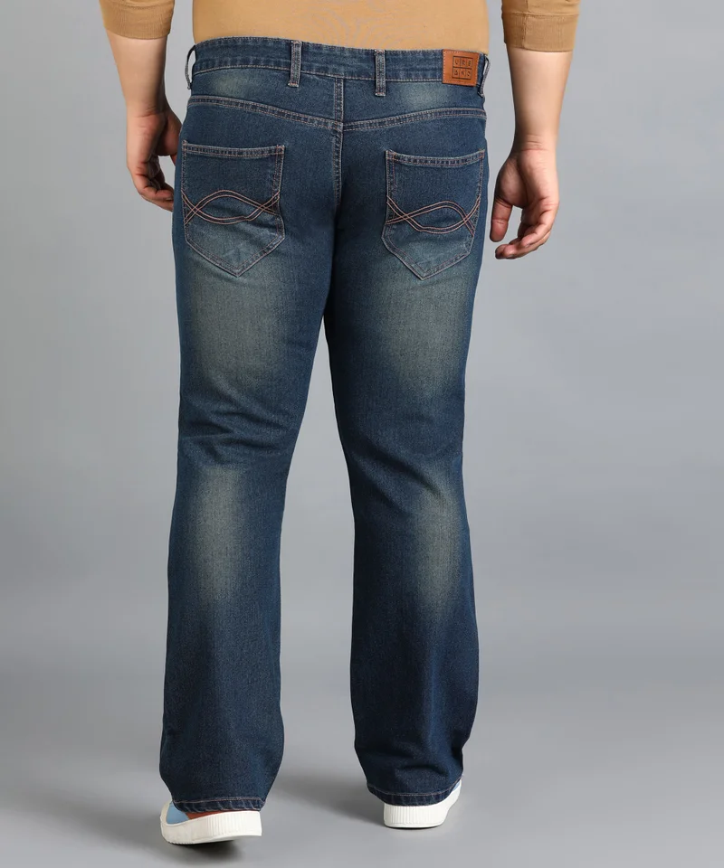 Urbano Fashion  Urbano Plus Men's Blue Washed Bootcut Jeans Stretchable  | Best Price UAE