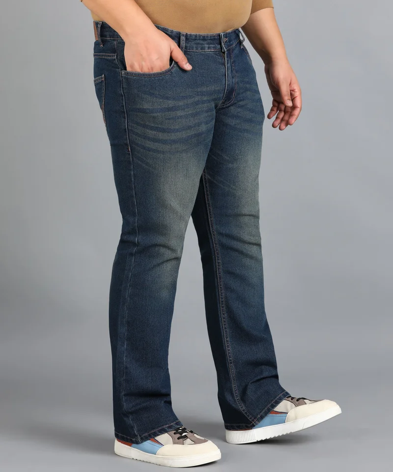 Urbano Fashion  Urbano Plus Men's Blue Washed Bootcut Jeans Stretchable  | Best Price UAE