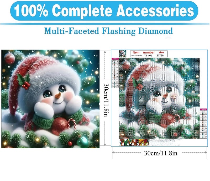 MOMDEDP Christmas Diamond Art Kits for Adults - Snowman Diamond Painting Kits for Adults, 5D DIY Round Full Drill Gem Art Paint by Diamonds Dots Crafts Kits for Home Decor Gift 12x12inch - Image 3