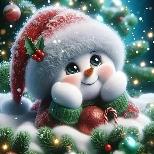 MOMDEDP Christmas Diamond Art Kits for Adults - Snowman Diamond Painting Kits for Adults, 5D DIY Round Full Drill Gem Art Paint by Diamonds Dots Crafts Kits for Home Decor Gift 12x12inch - Image 1