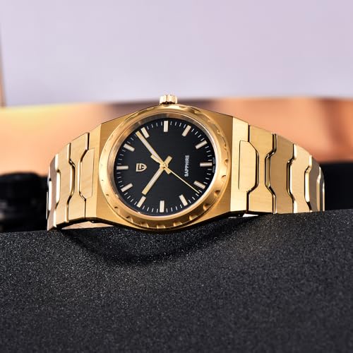 PAGRNE DESIGN Pagani Design Watches for Men 37MM Ultra Thin Minimalist Men's Quartz Watches, Sapphire Glass Stainless Steel Wristwatch, 100M Waterproof Luminous Japan VJ21 Movement (Gold Black) - Image 5