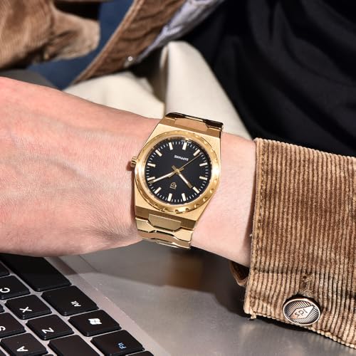 PAGRNE DESIGN Pagani Design Watches for Men 37MM Ultra Thin Minimalist Men's Quartz Watches, Sapphire Glass Stainless Steel Wristwatch, 100M Waterproof Luminous Japan VJ21 Movement (Gold Black) - Image 2