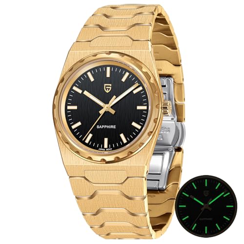 PAGRNE DESIGN Pagani Design Watches for Men 37MM Ultra Thin Minimalist Men's Quartz Watches, Sapphire Glass Stainless Steel Wristwatch, 100M Waterproof Luminous Japan VJ21 Movement (Gold Black) - Image 1