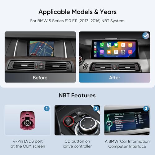 GTRUI 12.3-Inch Car Stereo for BMW 5 Series F10 F11 (2011-2012) CIC System, Wireless CarPlay Android Auto Bluetooth Touch Screen GPS Naviagation Upgrade Factory Radio (CIC-12.3"-Linux) - Image 5