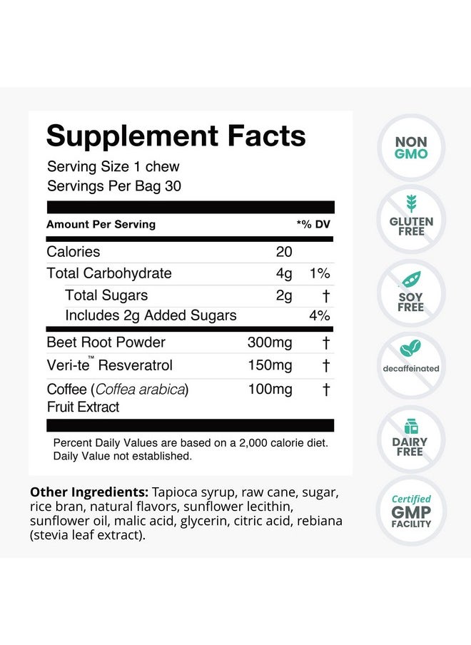 Humann - Superbeets Memory & Focus Brain Supplement Chews Mental Alertness Clinically Studied Nootropics Resveratrol Plus Beet Root Powder Blueberry Pomegranate Flavor 30 Count - Image 1