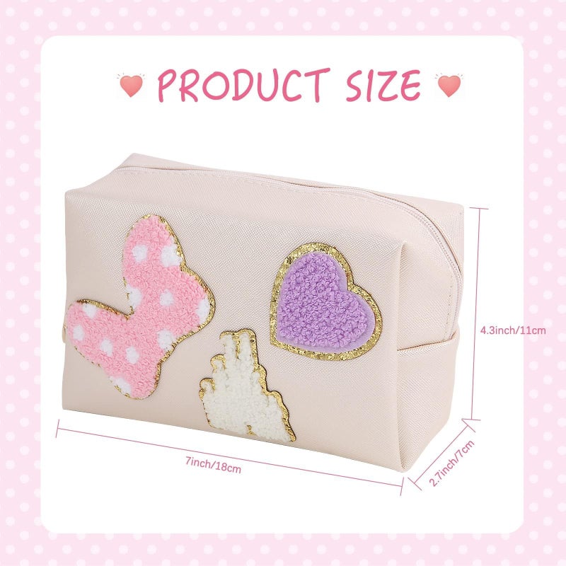 Dripykiaa Preppy Patch Small Toiletry Bag Cartoon Leather Makeup Bag with Double Zipper Gift for Women and Teenage Girls for Disney World Essentials - Image 2