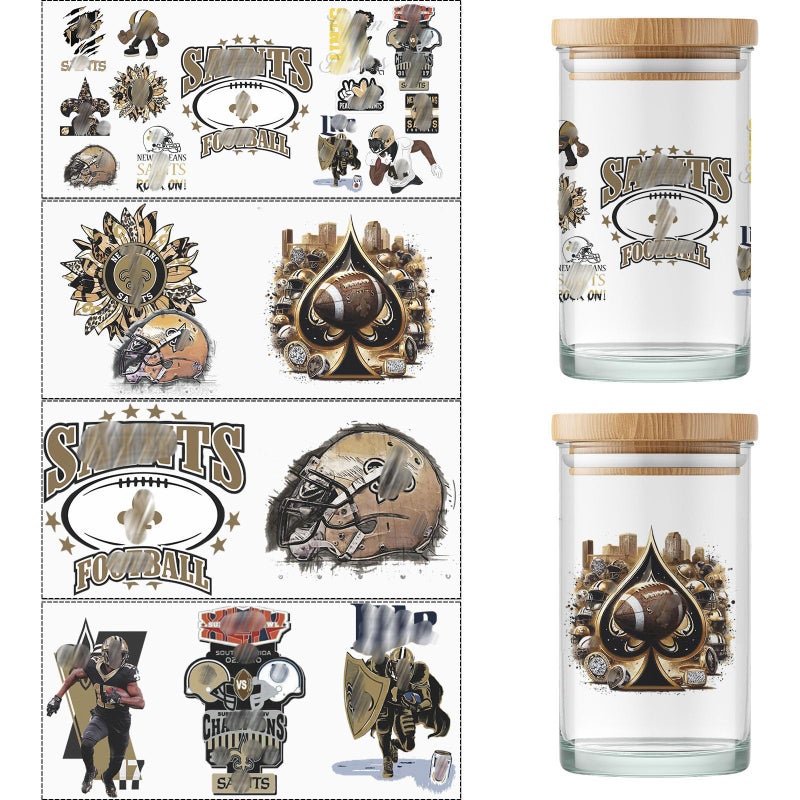 PureGlow Co 4 Sheet Cup Wraps American Football UV Dtf Cup Wraps for 16 Oz Glass Cups Tumblers Waterproof Rub on Transfers Stickers for Wood Furniture Car DIY Crafts Decor Wrap Decals 07 - Image 3