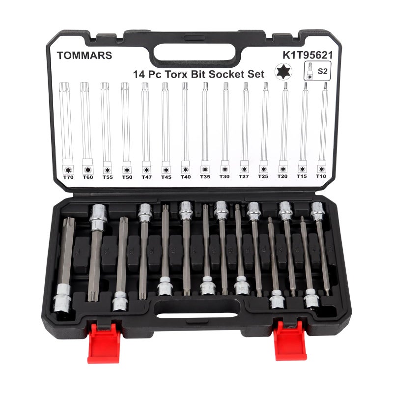 Tommars 14-Pc Long Torx Bit Socket Set  S2 Alloy Steel Star Socket Set T10-T70 - Image 1