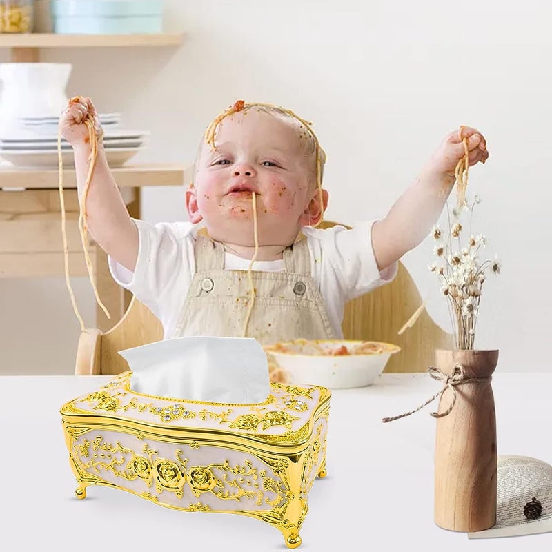 Tendula Tissue Box Luxurious Rose Tissue Box Acrylic Holder Cover Luxurious Gold Elegant Design Tissue Holders Paper Holder Napkin Holder for Home Toilet Bath Home Decoration Golden - Image 5