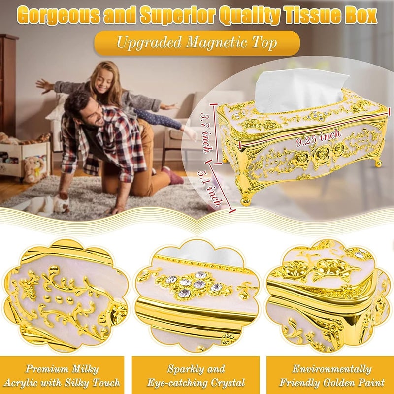 Tendula Tissue Box Luxurious Rose Tissue Box Acrylic Holder Cover Luxurious Gold Elegant Design Tissue Holders Paper Holder Napkin Holder for Home Toilet Bath Home Decoration Golden - Image 3