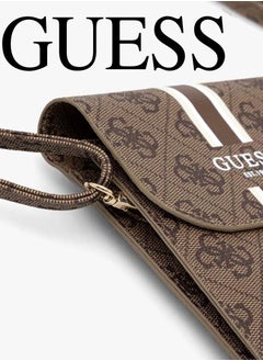 جس حقيبة حافظة جانبية صغيرة وبحزام طويل، مصنوعة من الجلد الفاخر  بصميم أصلي من براند  GUESS العالمي في فرنسا. باللون البني  - Image 4