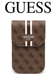 جس حقيبة حافظة جانبية صغيرة وبحزام طويل، مصنوعة من الجلد الفاخر  بصميم أصلي من براند  GUESS العالمي في فرنسا. باللون البني  - Image 2