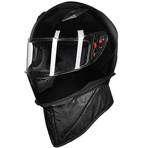 ILM Full Face Motorcycle Street Bike Helmet with Removable Winter Neck Scarf + 2 Visors DOT Model-JK313 (M, Gloss Black) - Image 4