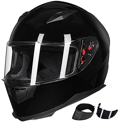 ILM Full Face Motorcycle Street Bike Helmet with Removable Winter Neck Scarf + 2 Visors DOT Model-JK313 (M, Gloss Black) - Image 1