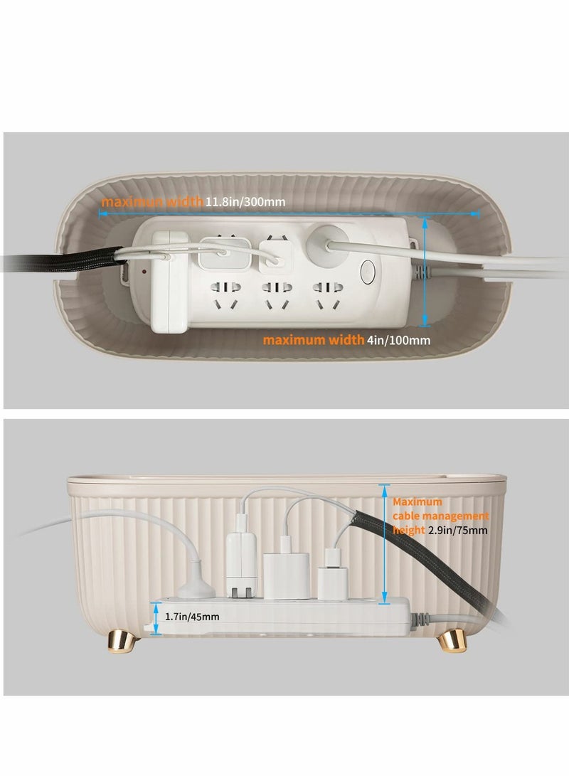 Excefore Cable Management Box Cord Organizer Insulated Storage for TV, Computer, Laptop Power Strips Fashionable Strip Home, Office Light Beige  - Image 2