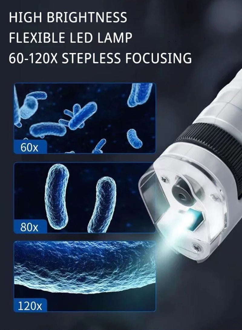 Mini Pocket Microscope Kit 60 To120x Portable Laboratory Microscope With LED Light For Kids Science Experiment Utensils - Image 2