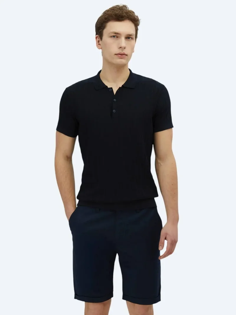 كيب قميص بولو أسود محبوك